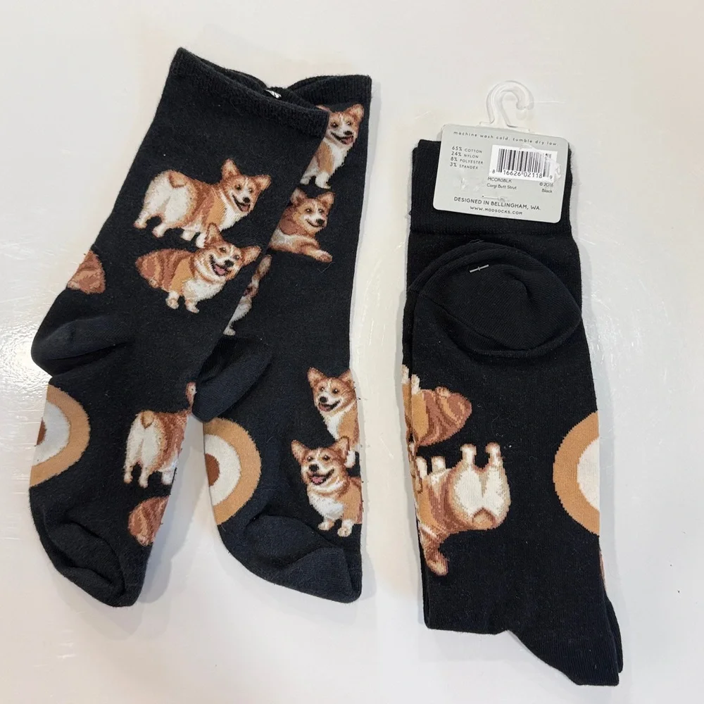 NWT Corgi Butt Strut Socks Crew Length and 1 ankle Corgi Socks Gently Used